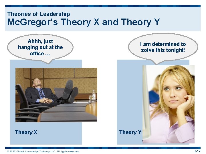 Theories of Leadership Mc. Gregor’s Theory X and Theory Y Ahhh, just hanging out