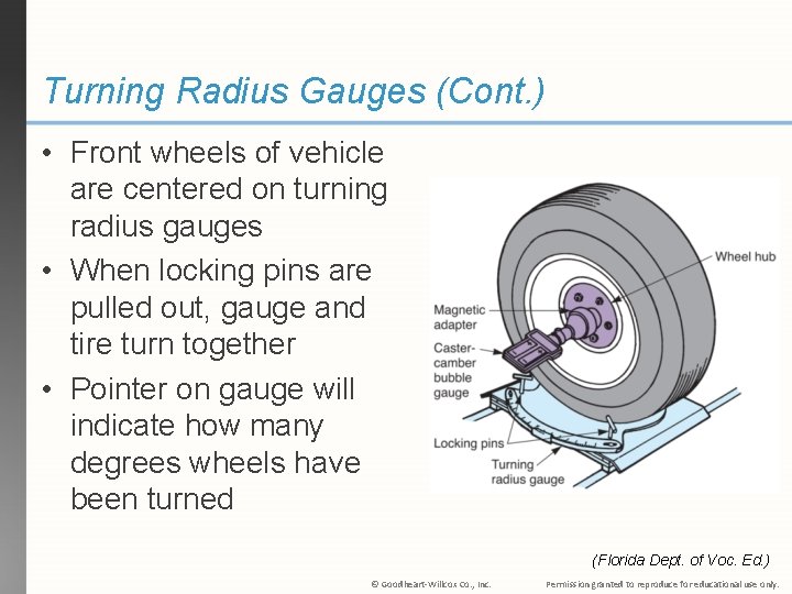 Turning Radius Gauges (Cont. ) • Front wheels of vehicle are centered on turning