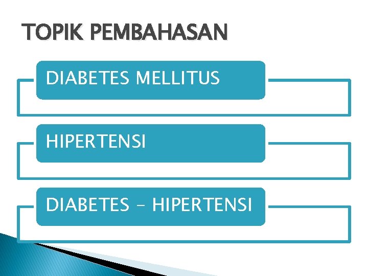 TOPIK PEMBAHASAN DIABETES MELLITUS HIPERTENSI DIABETES - HIPERTENSI 