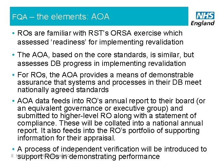FQA – the elements: AOA • ROs are familiar with RST’s ORSA exercise which