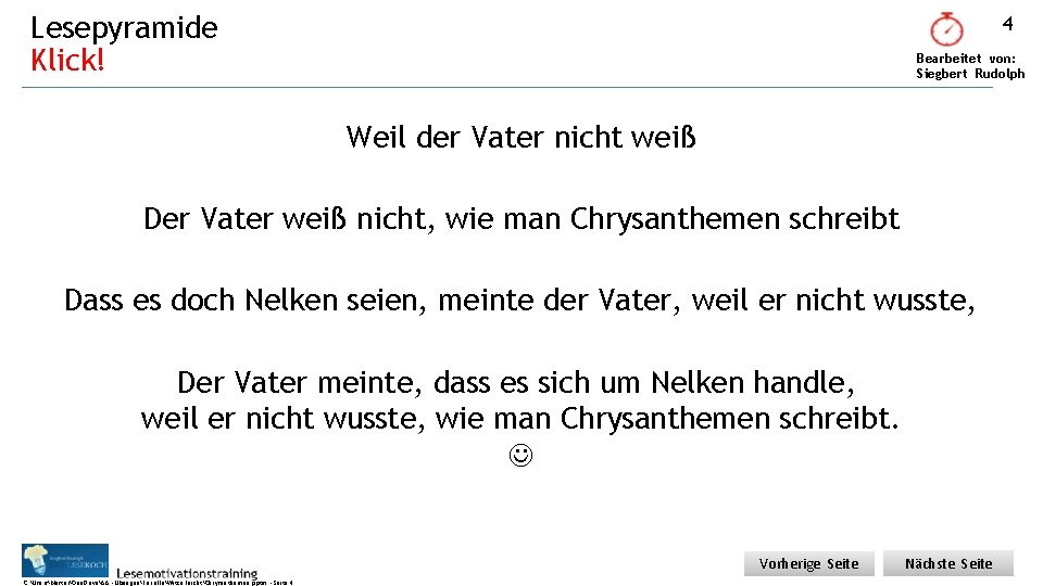 Lesepyramide Klick! 4 Bearbeitet von: Siegbert Rudolph Weil der Vater nicht weiß Der Vater