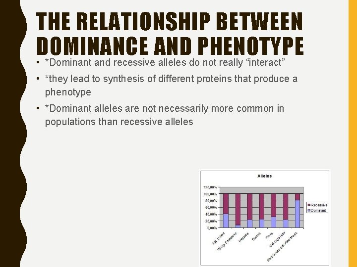 THE RELATIONSHIP BETWEEN DOMINANCE AND PHENOTYPE • *Dominant and recessive alleles do not really