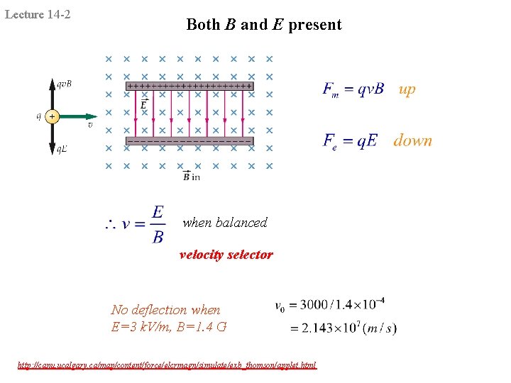 Lecture 14 -2 Both B and E present when balanced velocity selector No deflection