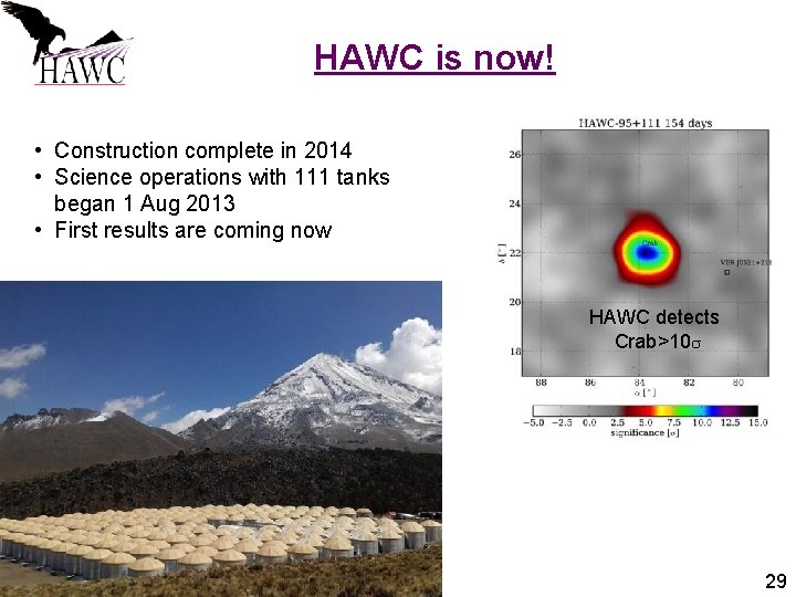 HAWC is now! • Construction complete in 2014 • Science operations with 111 tanks