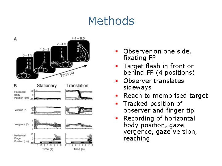 Methods § Observer on one side, fixating FP § Target flash in front or
