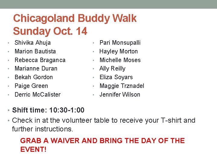 Chicagoland Buddy Walk Sunday Oct. 14 • Shivika Ahuja • Pari Monsupalli • Marion