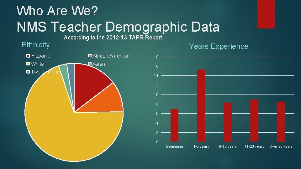 Who Are We? NMS Teacher Demographic Data Ethnicity According to the 2012 -13 TAPR