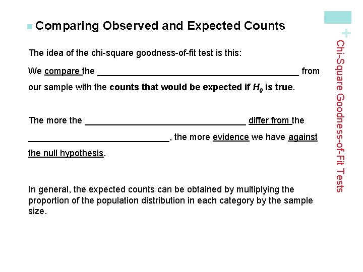 Observed and Expected Counts We compare the ____________________ from our sample with the counts