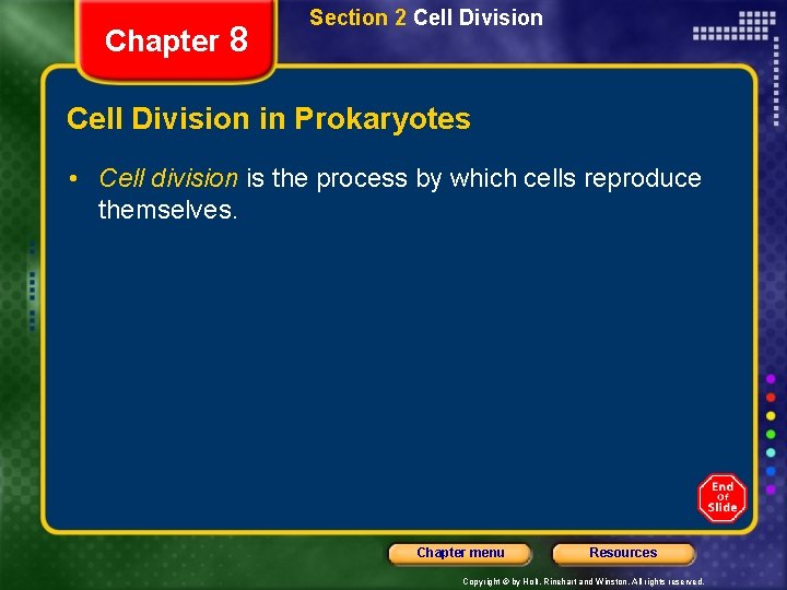 Chapter 8 Cell Reproduction Table of Contents Section