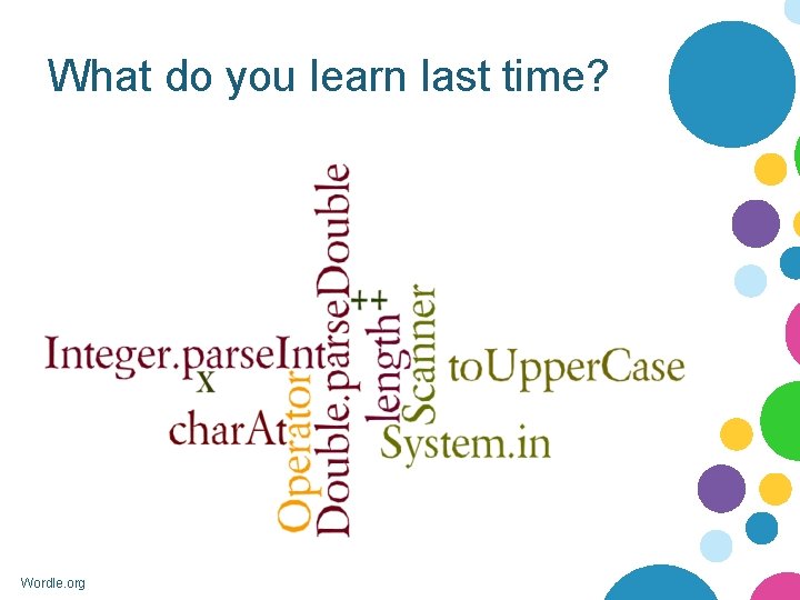 What do you learn last time? Wordle. org 