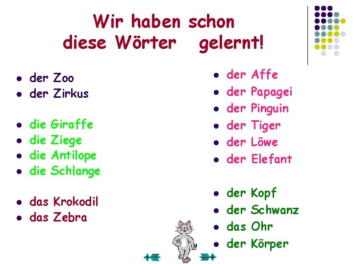 Wir haben schon diese Wörter gelernt! l l der Zoo der Zirkus l l