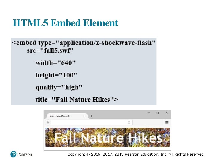HTML 5 Embed Element Copyright © 2019, 2017, 2015 Pearson Education, Inc. All Rights