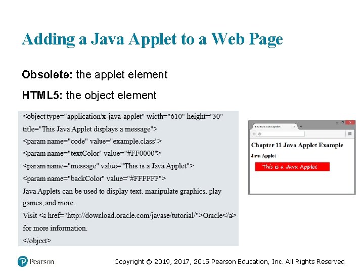 Adding a Java Applet to a Web Page Obsolete: the applet element HTML 5: