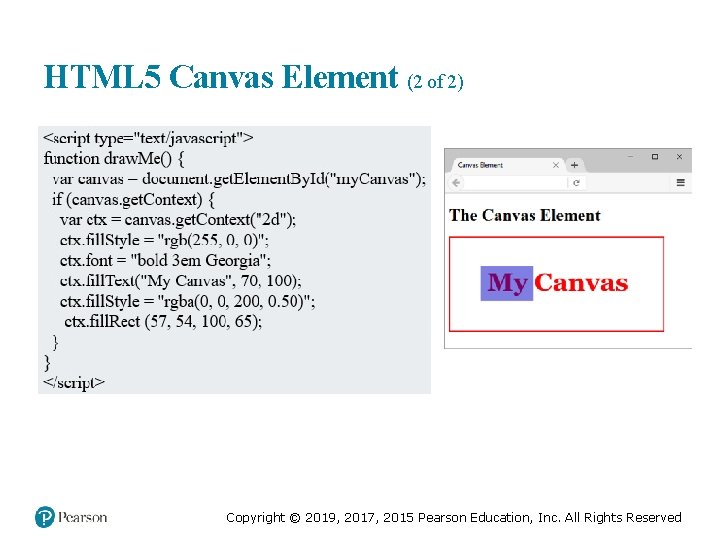 HTML 5 Canvas Element (2 of 2) Copyright © 2019, 2017, 2015 Pearson Education,