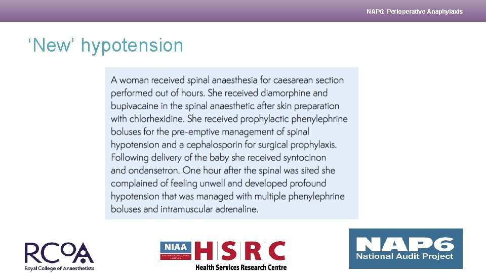 NAP 6: Perioperative Anaphylaxis ‘New’ hypotension 