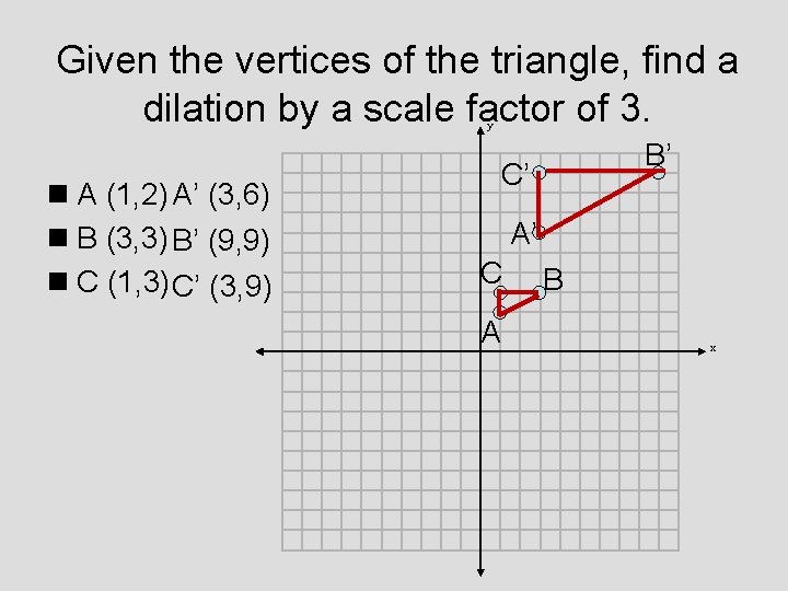 Given the vertices of the triangle, find a dilation by a scale factor of Given the vertices of the triangle, find a dilation by a scale factor of
