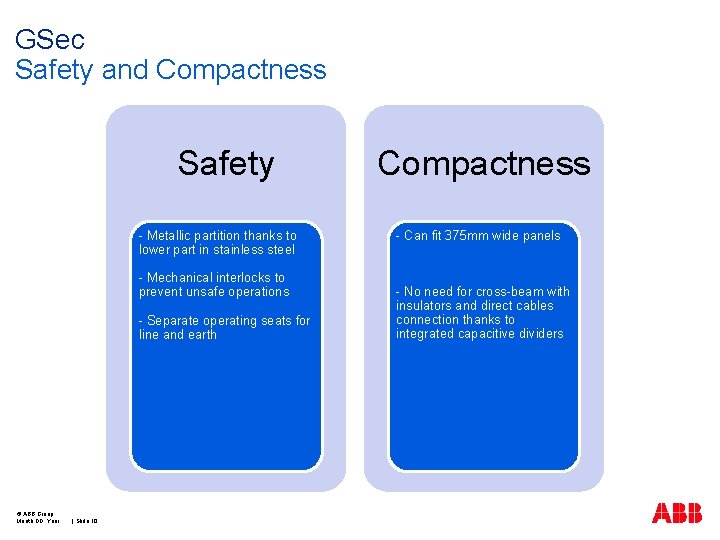 GSec Safety and Compactness Safety - Metallic partition thanks to lower part in stainless