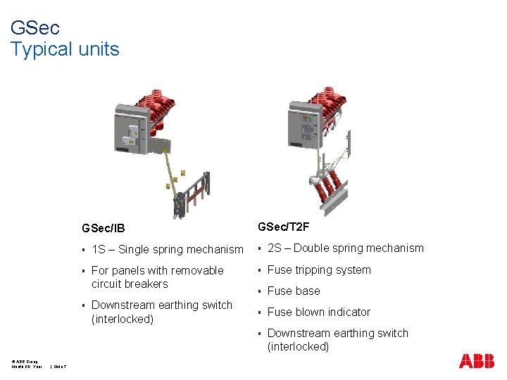 GSec Typical units GSec/IB § 1 S – Single spring mechanism § 2 S