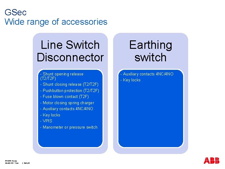 GSec Wide range of accessories Line Switch Disconnector - Shunt opening release (T 2/T