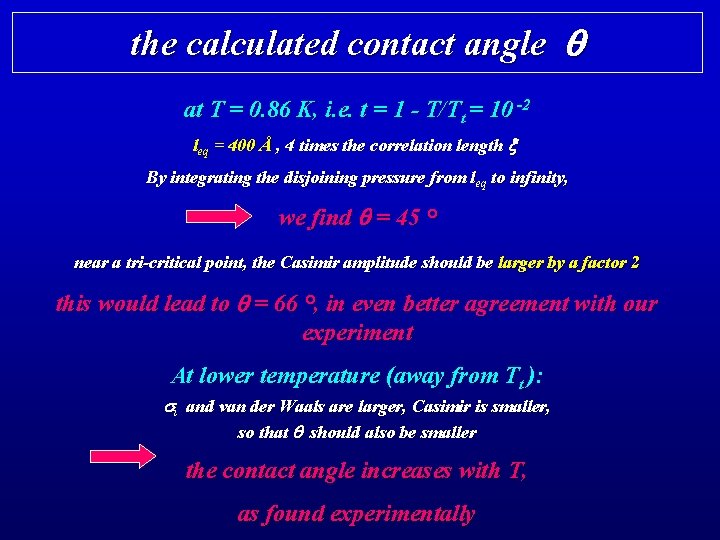 the calculated contact angle q at T = 0. 86 K, i. e. t