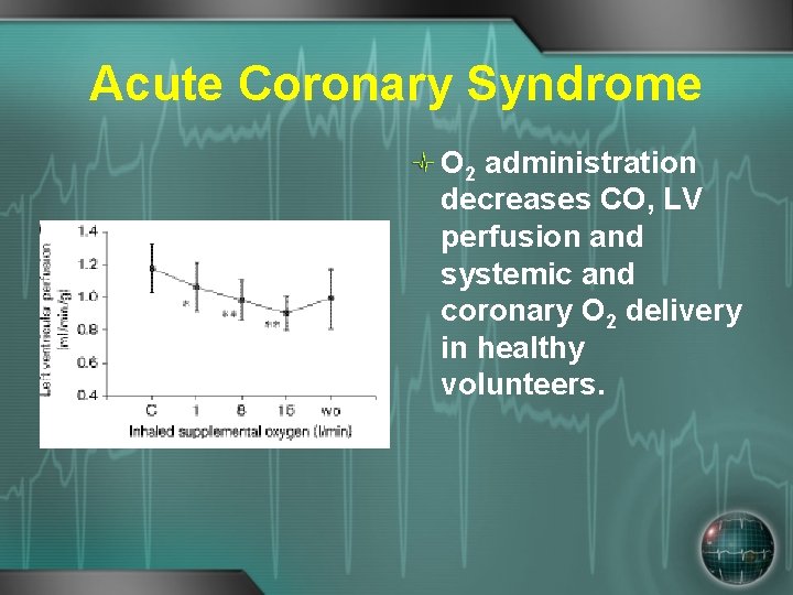 Acute Coronary Syndrome O 2 administration decreases CO, LV perfusion and systemic and coronary