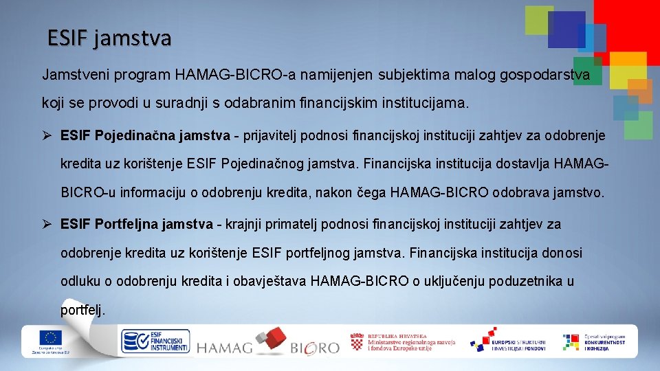 ESIF jamstva Jamstveni program HAMAG-BICRO-a namijenjen subjektima malog gospodarstva koji se provodi u suradnji