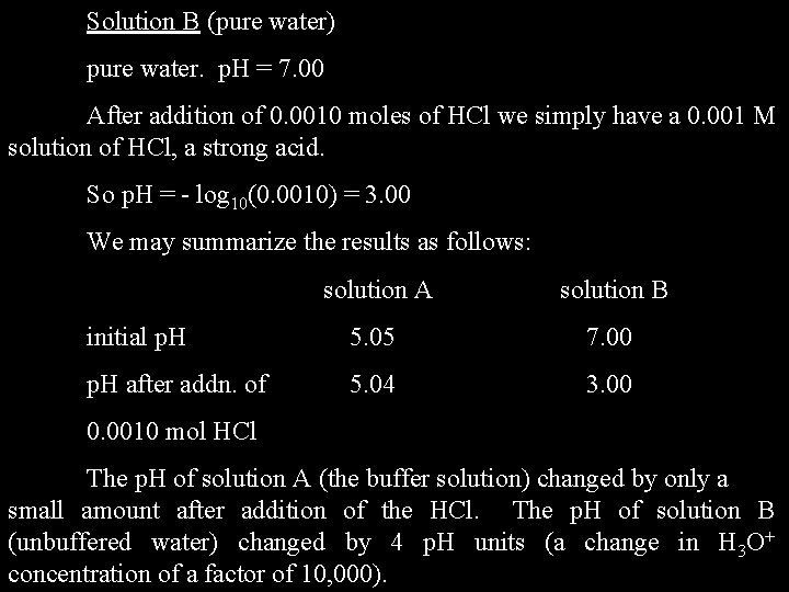 Solution B (pure water) pure water. p. H = 7. 00 After addition of
