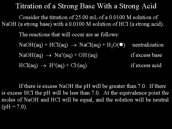 Titration of a Strong Base With a Strong Acid Consider the titration of 25.