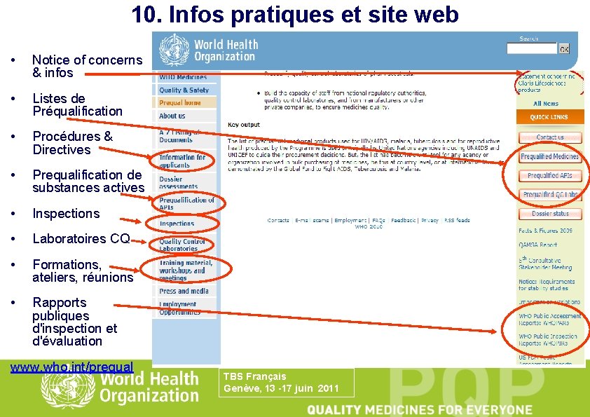 10. Infos pratiques et site web • Notice of concerns & infos • Listes