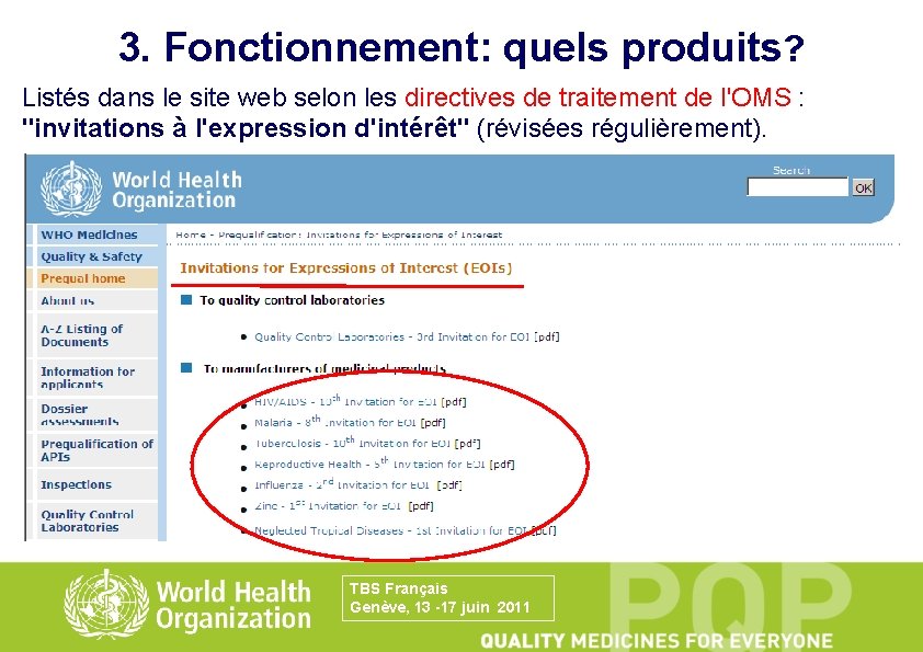 3. Fonctionnement: quels produits? Listés dans le site web selon les directives de traitement