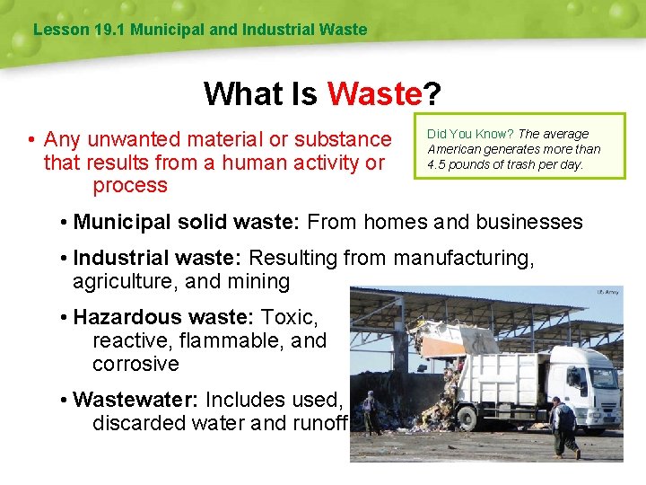 Lesson 19. 1 Municipal and Industrial Waste What Is Waste? • Any unwanted material