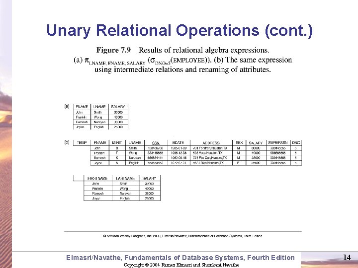 Unary Relational Operations (cont. ) Elmasri/Navathe, Fundamentals of Database Systems, Fourth Edition Copyright ©