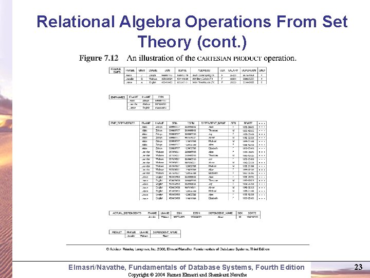 Relational Algebra Operations From Set Theory (cont. ) Elmasri/Navathe, Fundamentals of Database Systems, Fourth