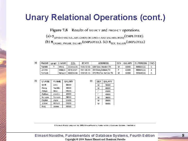 Unary Relational Operations (cont. ) Elmasri/Navathe, Fundamentals of Database Systems, Fourth Edition Copyright ©