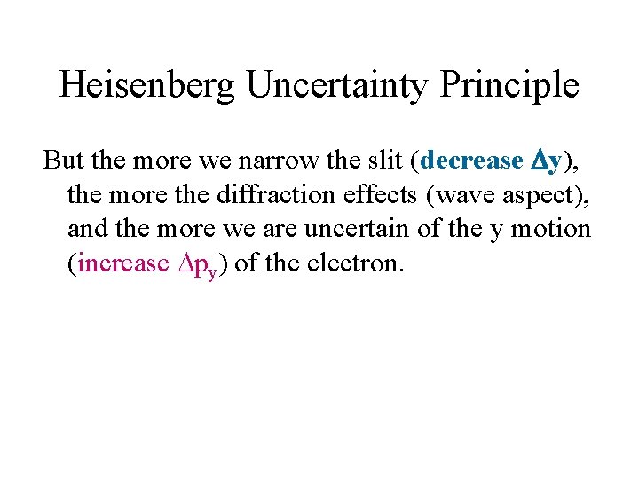 Heisenberg Uncertainty Principle But the more we narrow the slit (decrease y), the more