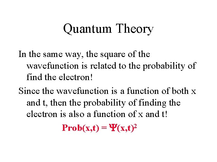 Quantum Theory In the same way, the square of the wavefunction is related to