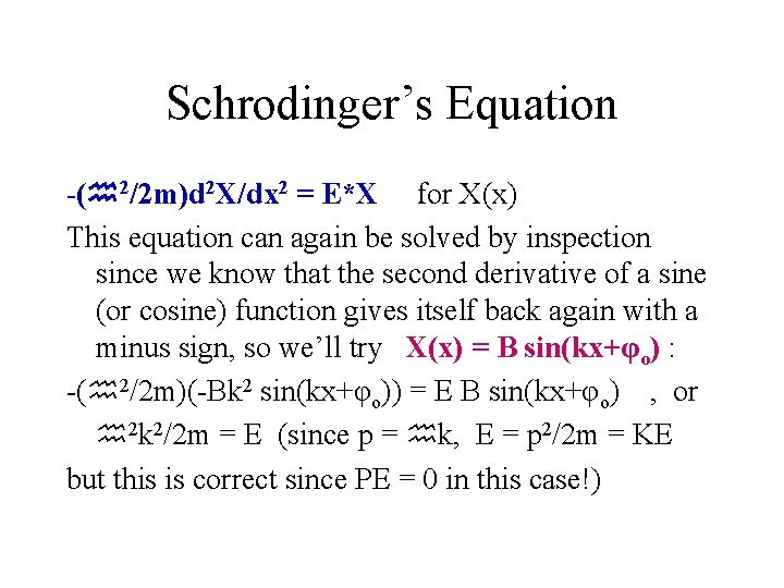 Schrodinger’s Equation -( 2/2 m)d 2 X/dx 2 = E*X for X(x) This equation