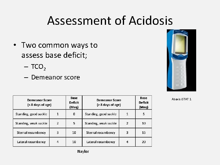 Assessment of Acidosis • Two common ways to assess base deficit; – TCO 2