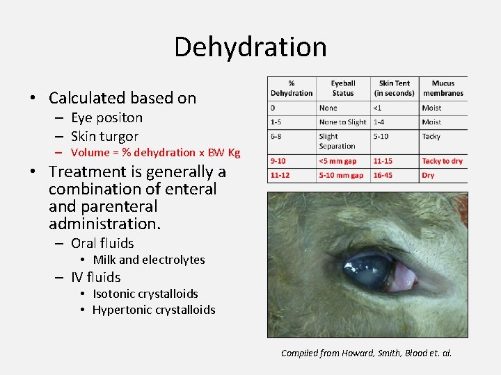 Dehydration • Calculated based on – Eye positon – Skin turgor – Volume =