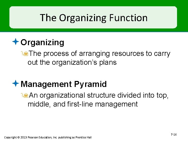 The Organizing Function ª Organizing 9 The process of arranging resources to carry out