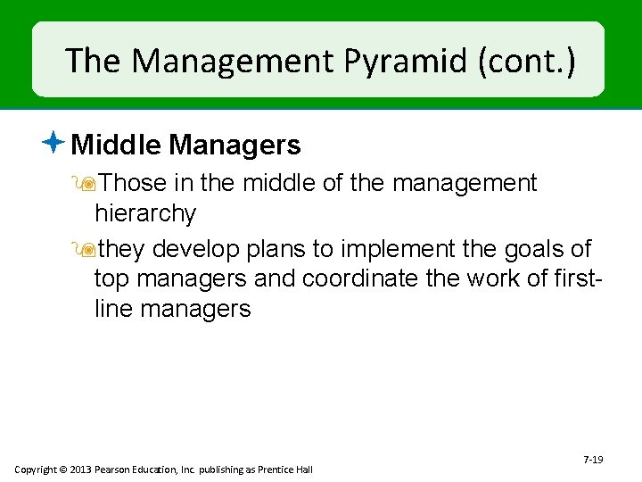 The Management Pyramid (cont. ) ª Middle Managers 9 Those in the middle of