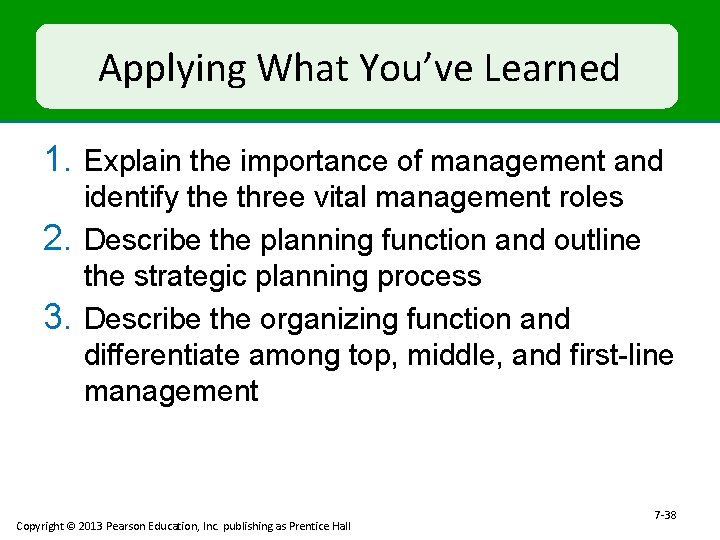 Applying What You’ve Learned 1. Explain the importance of management and 2. 3. identify
