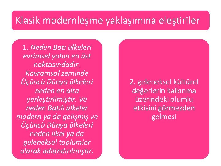 Klasik modernleşme yaklaşımına eleştiriler 1. Neden Batı ülkeleri evrimsel yolun en üst noktasındadır. Kavramsal