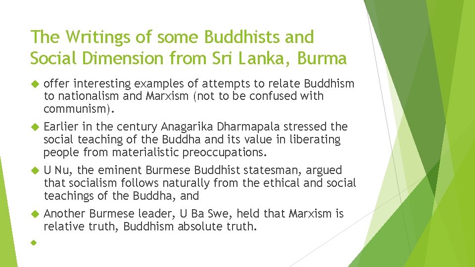 The Writings of some Buddhists and Social Dimension from Sri Lanka, Burma offer interesting