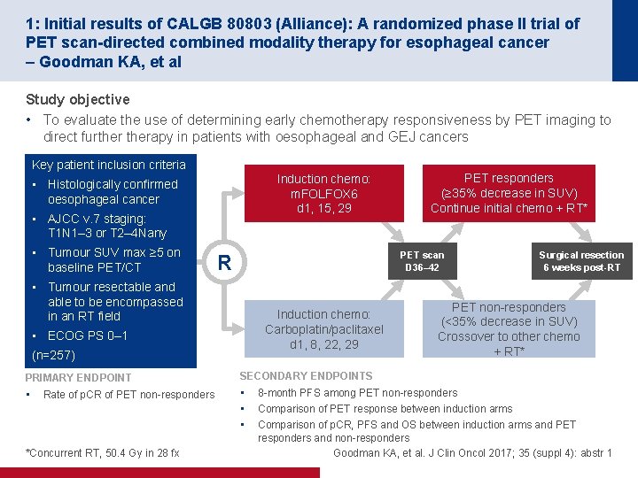 1: Initial results of CALGB 80803 (Alliance): A randomized phase II trial of PET