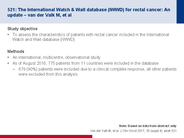 521: The International Watch & Wait database (IWWD) for rectal cancer: An update –