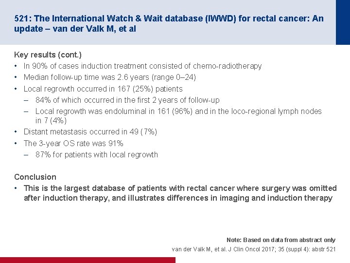 521: The International Watch & Wait database (IWWD) for rectal cancer: An update –