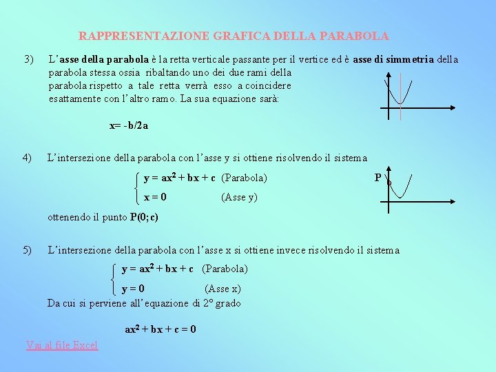 RAPPRESENTAZIONE GRAFICA DELLA PARABOLA 3) L’asse della parabola è la retta verticale passante per