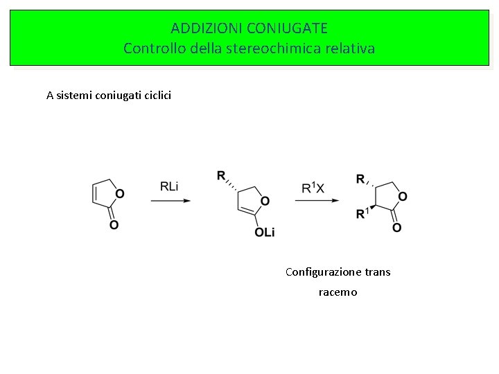 ADDIZIONI CONIUGATE Controllo della stereochimica relativa A sistemi coniugati ciclici Configurazione trans racemo 