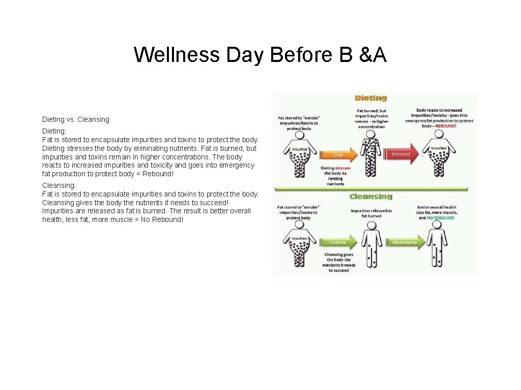 Wellness Day Before B &A Dieting vs. Cleansing Dieting: Fat is stored to encapsulate Wellness Day Before B &A Dieting vs. Cleansing Dieting: Fat is stored to encapsulate